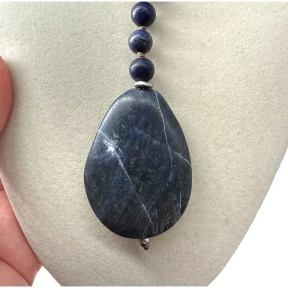 J. Jill Beaded Necklace Y Strand Blue Teardrop Lapis Pendant Cord Adjustable NWT - Picture 8 of 10